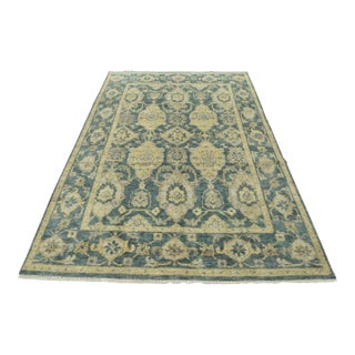 Oushak Rug 9'2'' X 11'10'' Blue Wool Traditional Hand-Knotted Oriental Carpet For Sale