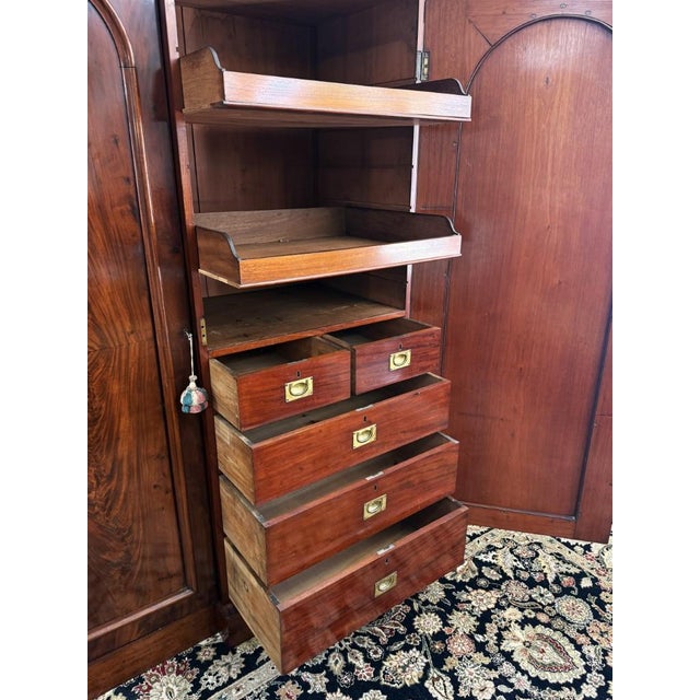 19th Century 19th Century Flamed Mahogany Triple Wardrobe With Center Mirror & Fitted Interior For Sale - Image 5 of 18