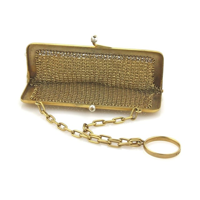 Mid 20th Century Victorian 9k Yellow Gold & Pearls Mesh Purse Bag Circa 1800s For Sale - Image 5 of 7