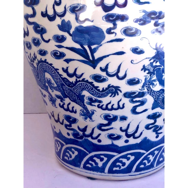 1940s Chinese Blue & White Ceramic Dragon Urn For Sale - Image 9 of 13