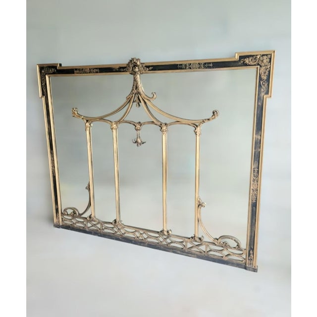 Monumental Antique French Mahogany Black Gilt Gold Pagoda Early 20th Century Mantel Wall Mirror For Sale In West Palm - Image 6 of 17