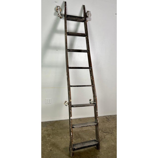 Rustic Antique Rustic Library Ladder, Iron & Wood With Distressed Patina For Sale - Image 3 of 18