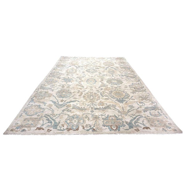 21st Century Persian Sultanabad Wool 10x14 Ivory, Tan & Blue Handmade Area Rug #1141086 For Sale - Image 4 of 12