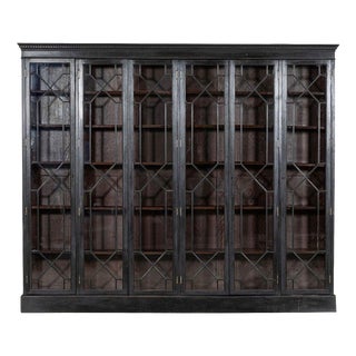 Large 19th Century English Glazed Ebonised Mahogany Bookcase, 1880 For Sale