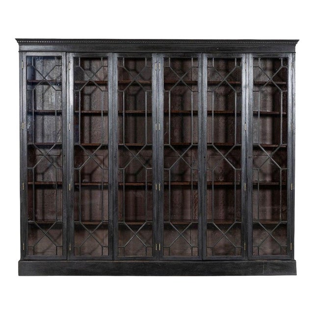 Large 19th Century English Glazed Ebonised Mahogany Bookcase, 1880 For Sale