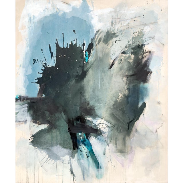 "Sings My Soul" Oversized Lyrical Abstraction Painting in Dark Green and Blue by Stacey Warnix For Sale - Image 4 of 15