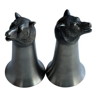 1990s Traditional Pewter Bear Head Stirrup Cups - a Pair For Sale