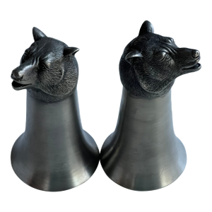 1990s Traditional Pewter Bear Head Stirrup Cups - a Pair