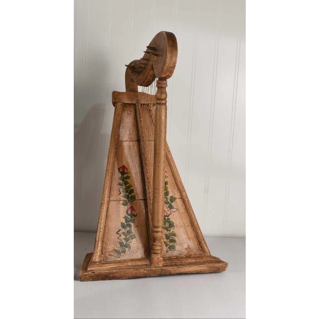 Mid 20th Century Vintage Celtic Irish Table Harp Carved Painted With Floral Decoration For Sale - Image 5 of 15