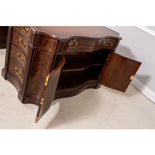 Theodore Alexander English Style Mahogany Leather Top Partners Desk For Sale - Image 9 of 11