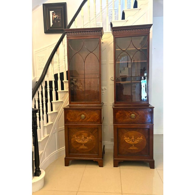 Antique Regency Mahogany Inlaid Astragal Glazed Library Bookcases, 1820, Set of 2 For Sale - Image 4 of 17