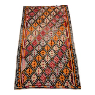 1960s Vintage Hand-Woven Braided Turkish Jajim Kilim Rug For Sale