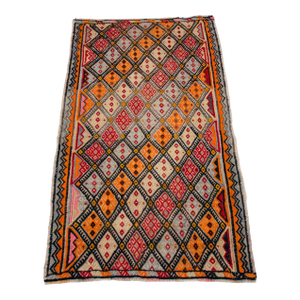 1960s Vintage Hand-Woven Braided Turkish Jajim Kilim Rug