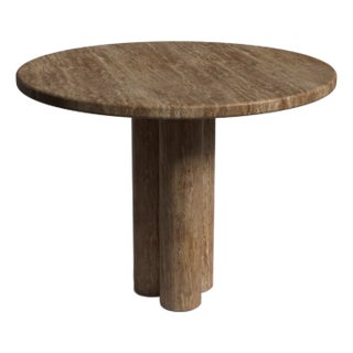 Zade Noche Travertine Marble Round Dining Table 40" For Sale