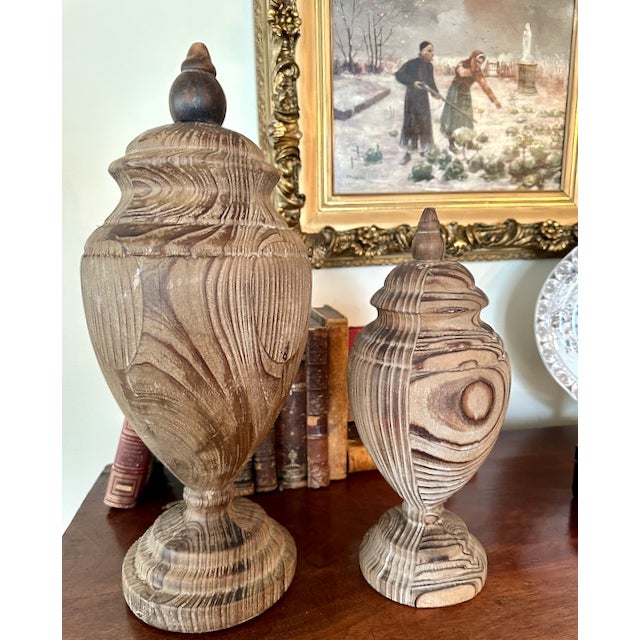 Wood Pair of Uttermost Solid Carved Wood Finials For Sale - Image 7 of 11