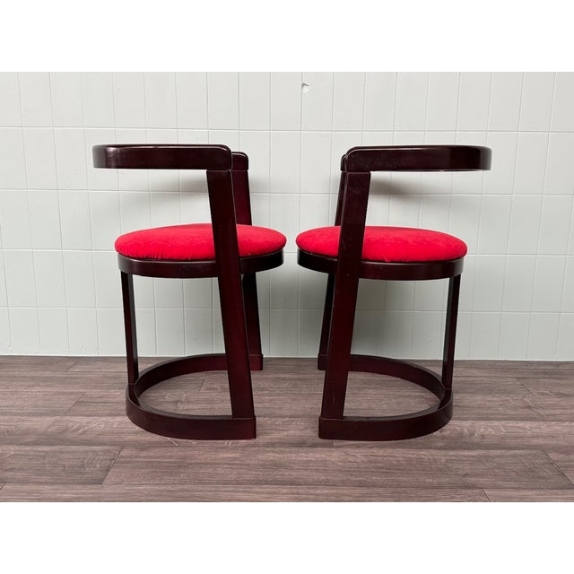 Brown Vintage Italian Chairs in Curved Wood and Round Seat, 1970s, Set of 2 For Sale - Image 8 of 13