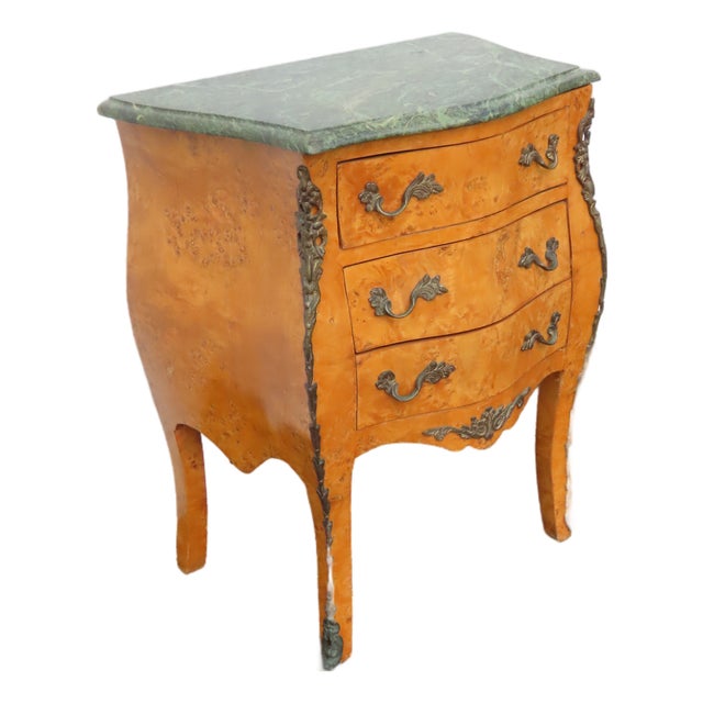 French Marble Top Bombay Serpentine Burlwood Commode Nightstand 6346 For Sale