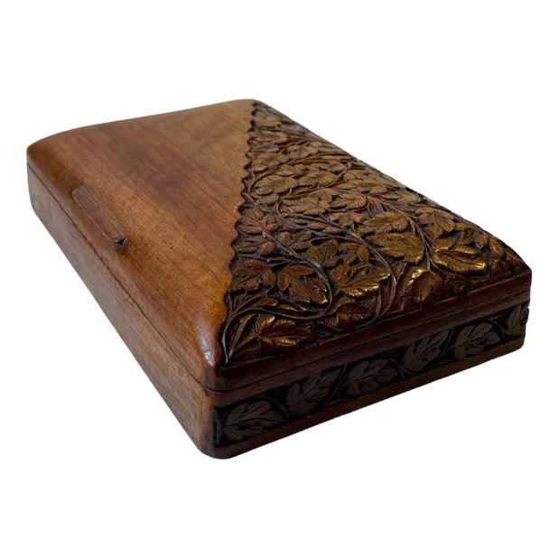 Antique Box in Hand Carved Oak, 1920s For Sale