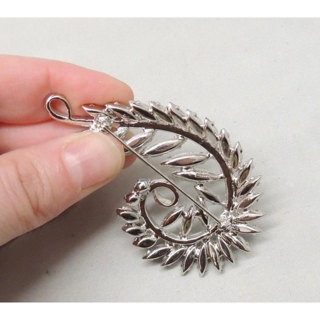 Metal Vintage 1950s Signed Napier Ombre Faux-Aquamarine Marquise Rhinestones Brooch For Sale - Image 7 of 7