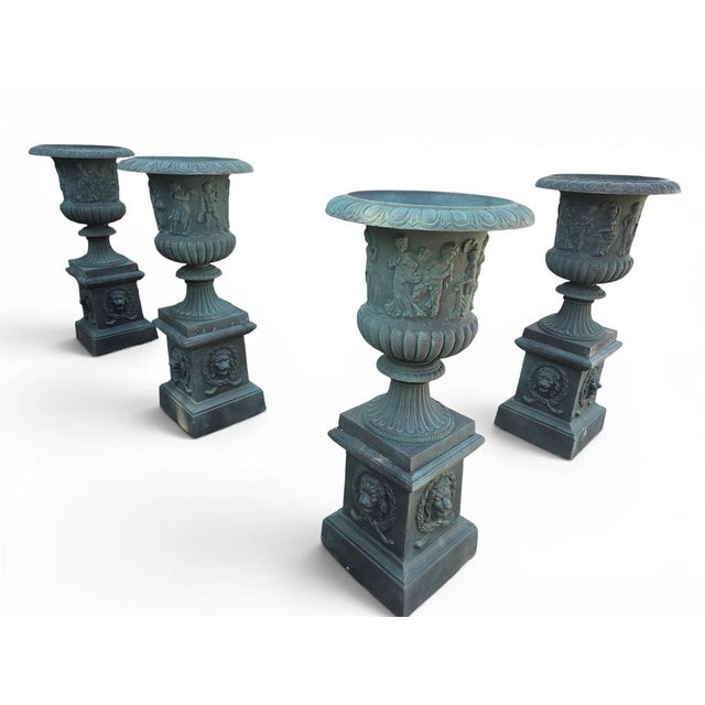 Patinated Iron Garden Urns, Italy, 1990s, Set of 4 For Sale - Image 3 of 8