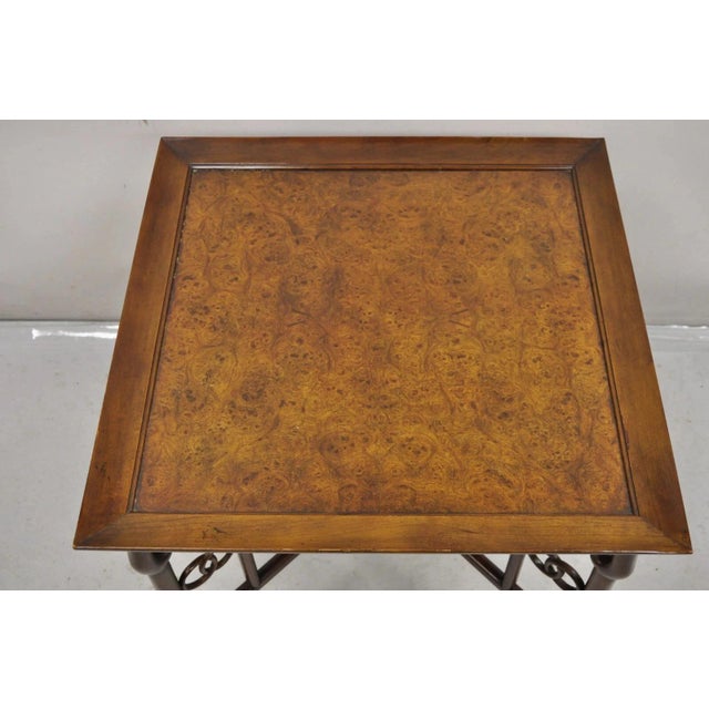 Baker Furniture Company Mid 20th Century Michael Taylor for Baker Far East Asian Burl Wood Square Occasional Side Table For Sale - Image 4 of 12