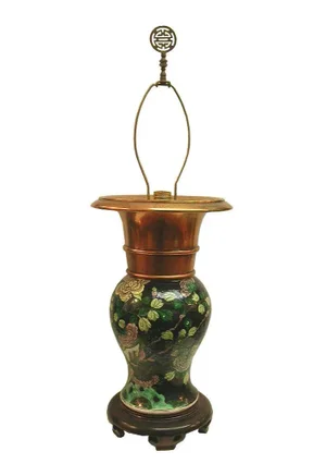 Antique Chinese Famille Noire Yenyen Lamp