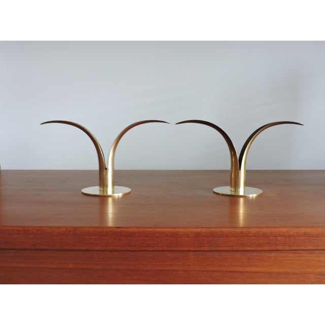 Pair of Scandinavian Modern Brass Lily Liljan Konst Candle Holders For Sale - Image 9 of 9