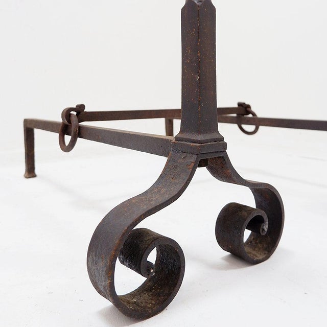 Antique Wrought Iron Andirons, 1890s, Set of 3 For Sale - Image 4 of 13