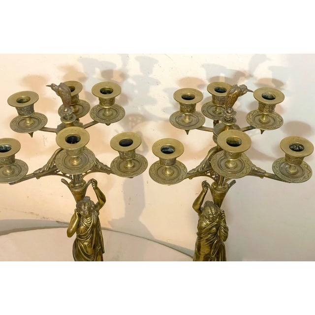 Large Pair Antique 19th Century Jules Salmson Bronze Marble Candelabra Statue For Sale - Image 4 of 16