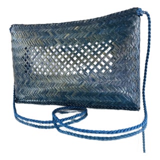 1980s Vintage Blue-Toned Woven Crossbody Bag For Sale