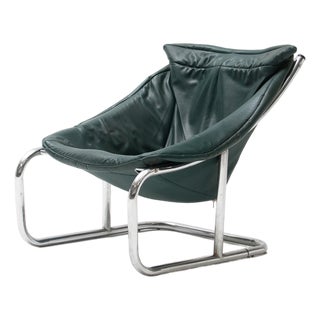 Mid-Century Style Green Leather Tubular Armchair, 1960s-1970s For Sale