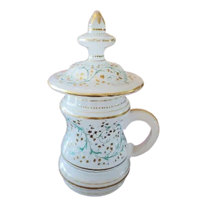 Antique Large Handpainted Opaline Tankard