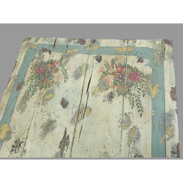 Late 20th Century Vintage Primitive French Country Style Floral Paint Decorated Dining Table For Sale - Image 5 of 10