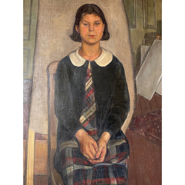 Wood Vintage Bena Frank Mayer (American, 1900–1994) Young Girl Portrait Oil on Canvas Painting, Framed For Sale - Image 7 of 12