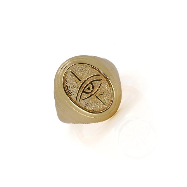Contemporary Gold Vermeil Evil Eye Signet Adjustable Ring, Size 5 For Sale - Image 3 of 9