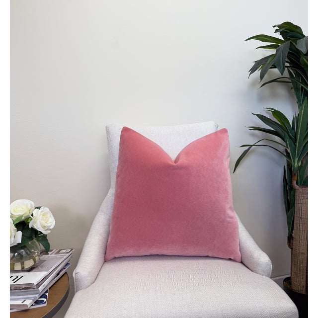 Modern Flamingo Pink 20x20 Velvet Throw Pillow With Feather Down Insert For Sale - Image 3 of 5