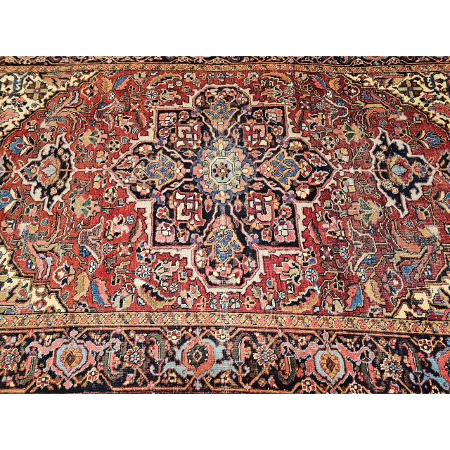 Early 1900s Persian Heriz Rug, Hand-Knotted Wool, Geometric Design, Red & Navy, 6x10 For Sale - Image 4 of 14
