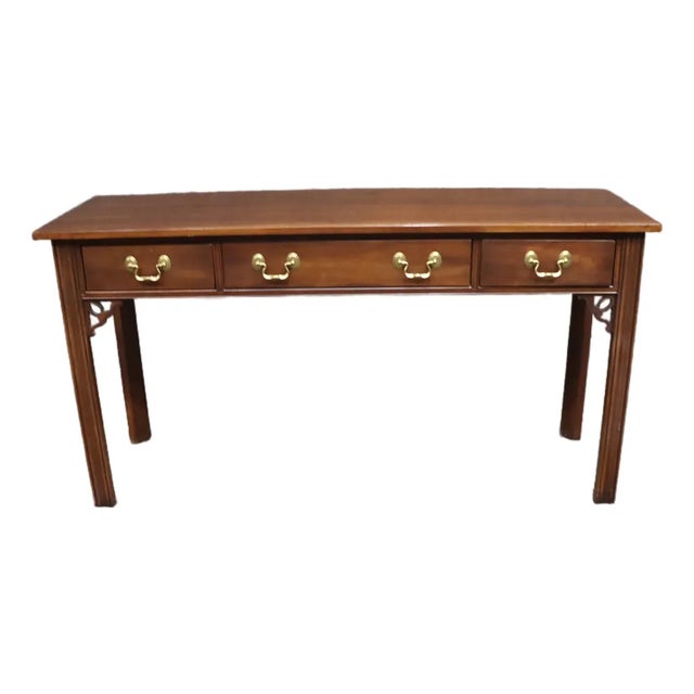 Ethan Allen Cherry Georgian Style Four-Drawer Console Table For Sale