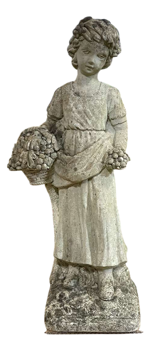 Reconstituted Stone Garden Statue Depicting a Young Woman with a Basket, 1970s