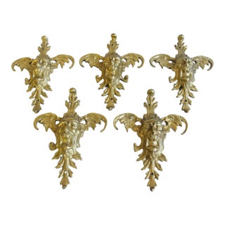 1950s Ornate French Brass Wall or Furniture Decorations - Set of Five For Sale