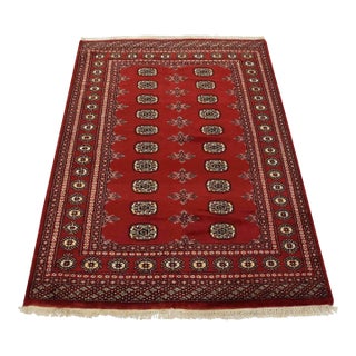Bokhara Rug 4’8” X 6’1” Red Wool Tribal Hand-Knotted Oriental Carpet For Sale