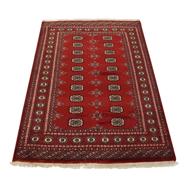 Bokhara Rug 4’8” X 6’1” Red Wool Tribal Hand-Knotted Oriental Carpet For Sale
