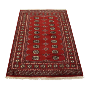 Bokhara Rug 4’8” X 6’1” Red Wool Tribal Hand-Knotted Oriental Carpet