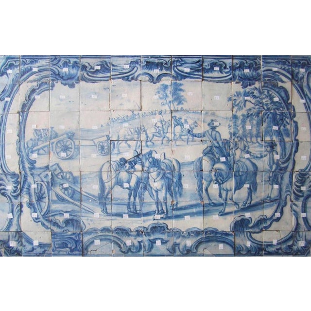 18th century Portuguese " Azulejos " Panel "Battle Scene" Measures: 154cm x 100cm 77 tiles This panel is with the tiles in...