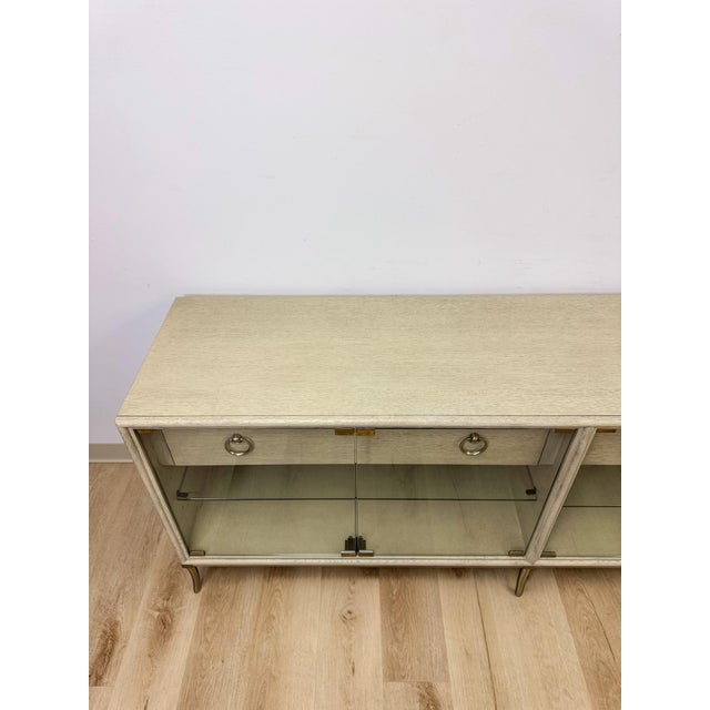 Wood Modern American Drew Corsica Painted Gray Console Credenza Glass Doors Coastal For Sale - Image 7 of 18