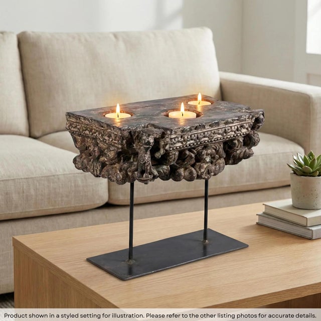 Dimensions: 17" W X 8" D X 11" H This Antique Rustic Wooden Column Base Repurposed Ranch Style Candle Holder is a...