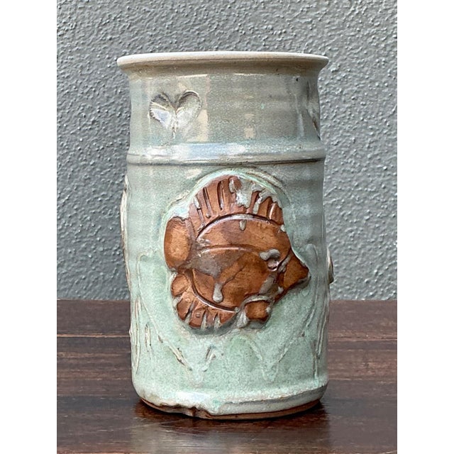 Handcrafted Sea Life Motif Ceramic Vase For Sale - Image 9 of 15
