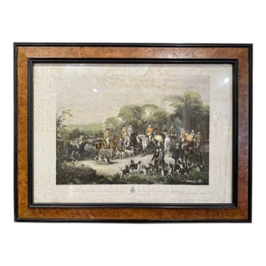 19th Century English Framed Hand Colored Engraving Print "The Bury Hunt" Scene