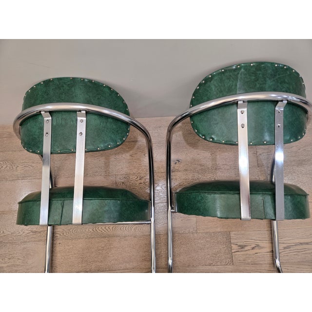 Mid 20th Century Art Deco Accent Chairs - Pair - Chrome and Green - Attributed to Kem Weber for Lloyd’s Manufacturing For Sale - Image 13 of 18