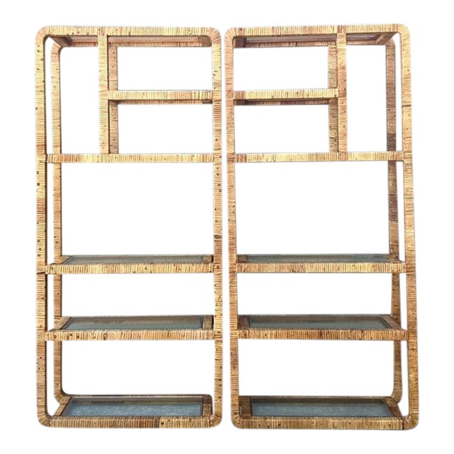 Vintage Wrapped Rattan Etagere- A Pair For Sale